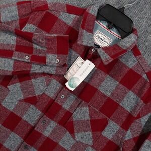 Flag & Anthem Shirt Mens L Tall Red Gray Harrells Flannel‎ Plaid Two Pocket